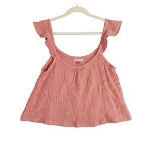 NWOT Marine Layer Women's Jude Flutter Sleeve Rosette Pink Tank Top Medium M